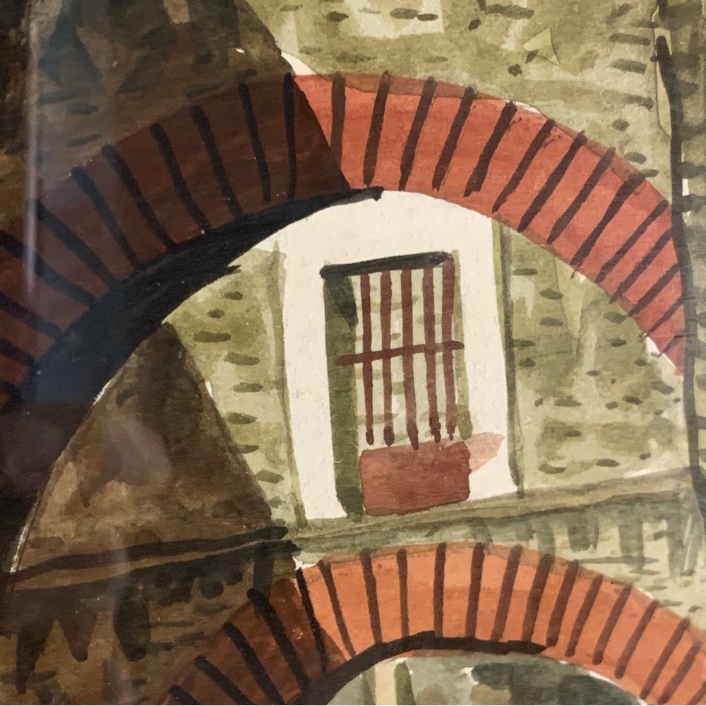 2 Framed Watercolors Signed Mexico Cruz #1 Man Woman 2 Donkey Pink Flower House - Picture 10 of 16